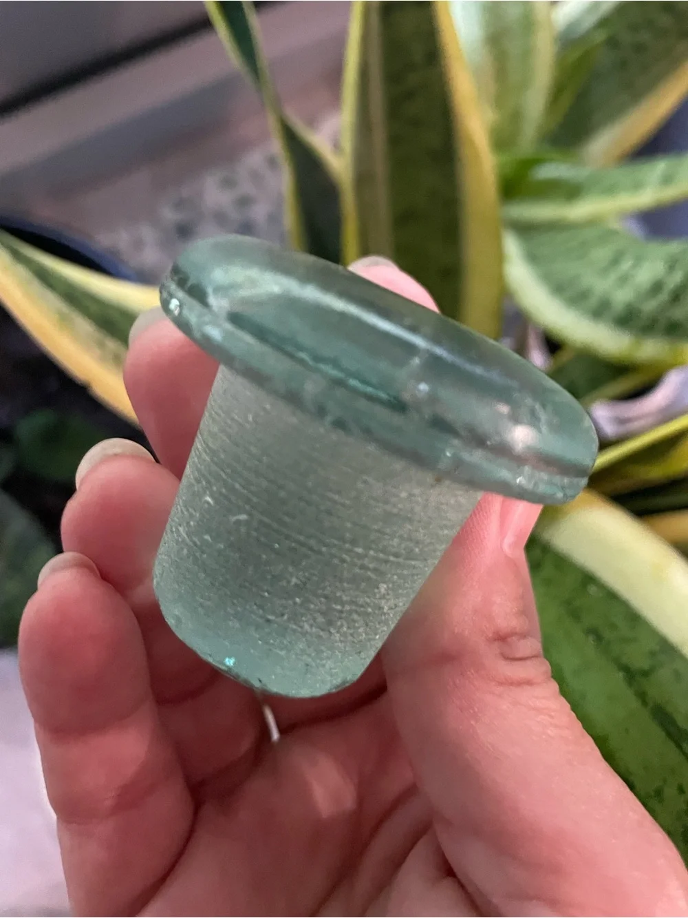 Vintage glass. Two pieces. Vintage marble and vintage bottle stopper.